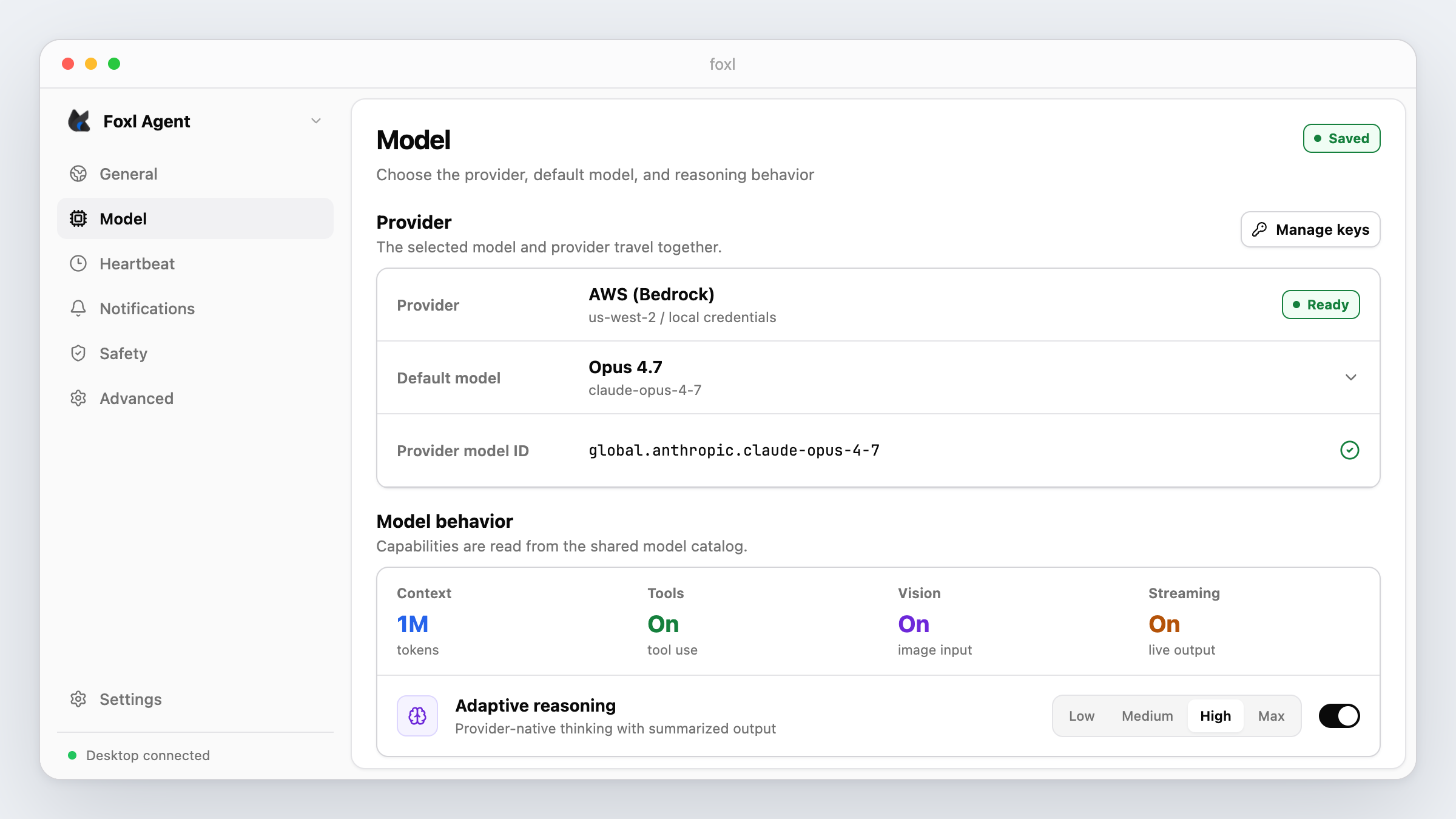 The v0.2.5 model contract registering Claude Opus 4.7 with routing, reasoning, and fallback behavior.